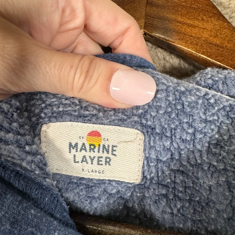 Marine Layer Hoodie Mens XL Blue Rainbow Stripe Retro Pullover Sweatshirt